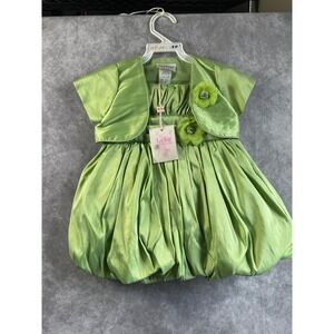 Tip Top Kids Lime Green Bubble Hem Dress Bolero Headband Set 18M